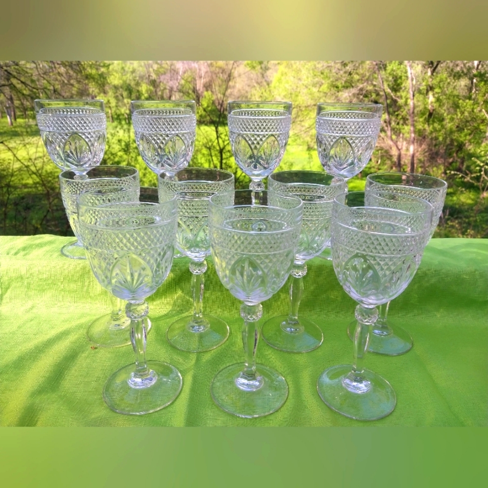 Lot of 11 Cris D'Arques/Durand STEM Clear Knob Water Goblets Glasses 8in Glass